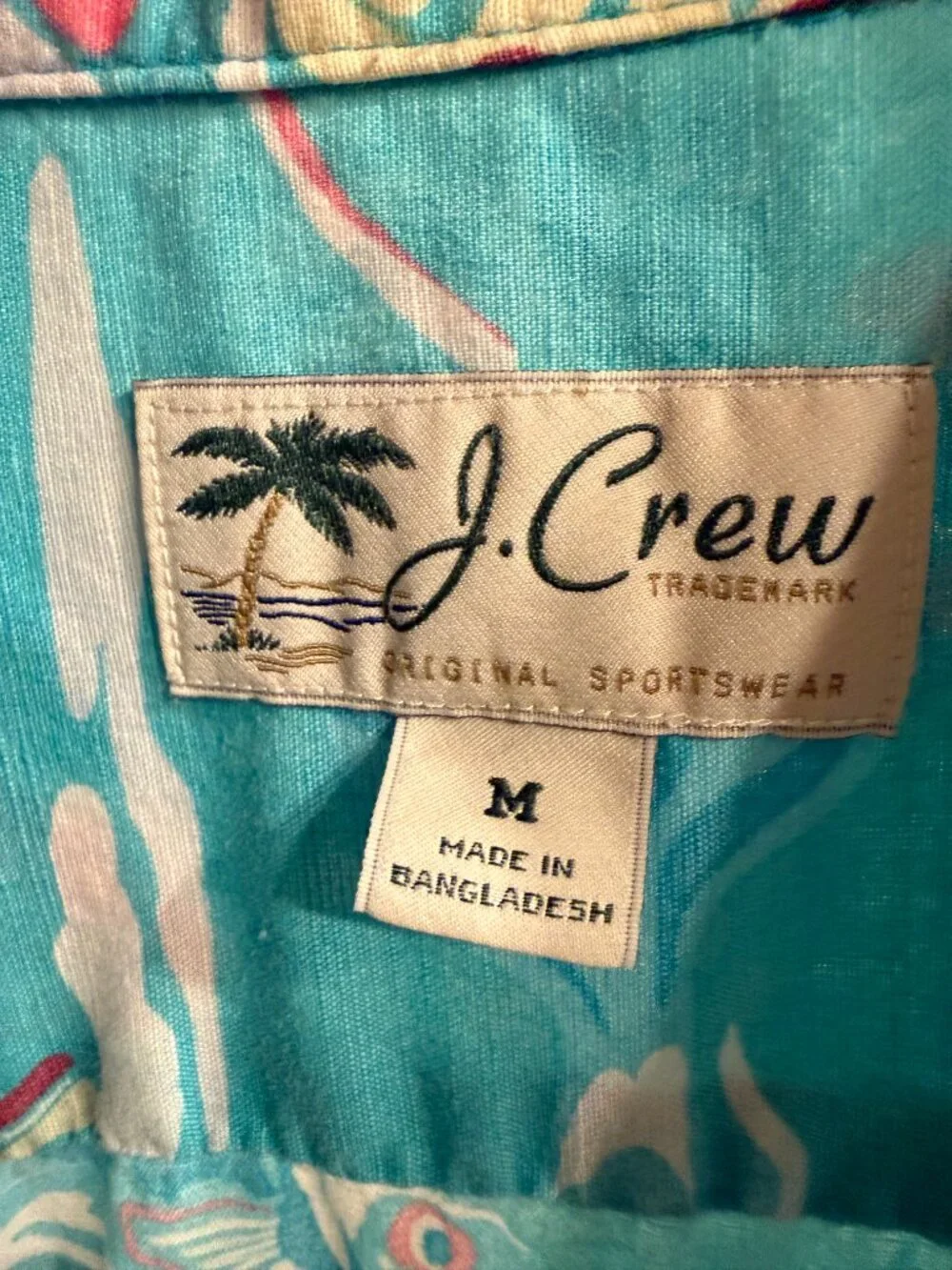 J. Crew Short-Sleeve Hawaiian Shirt, Tropical Sea Teal Multi, Men's Medium
